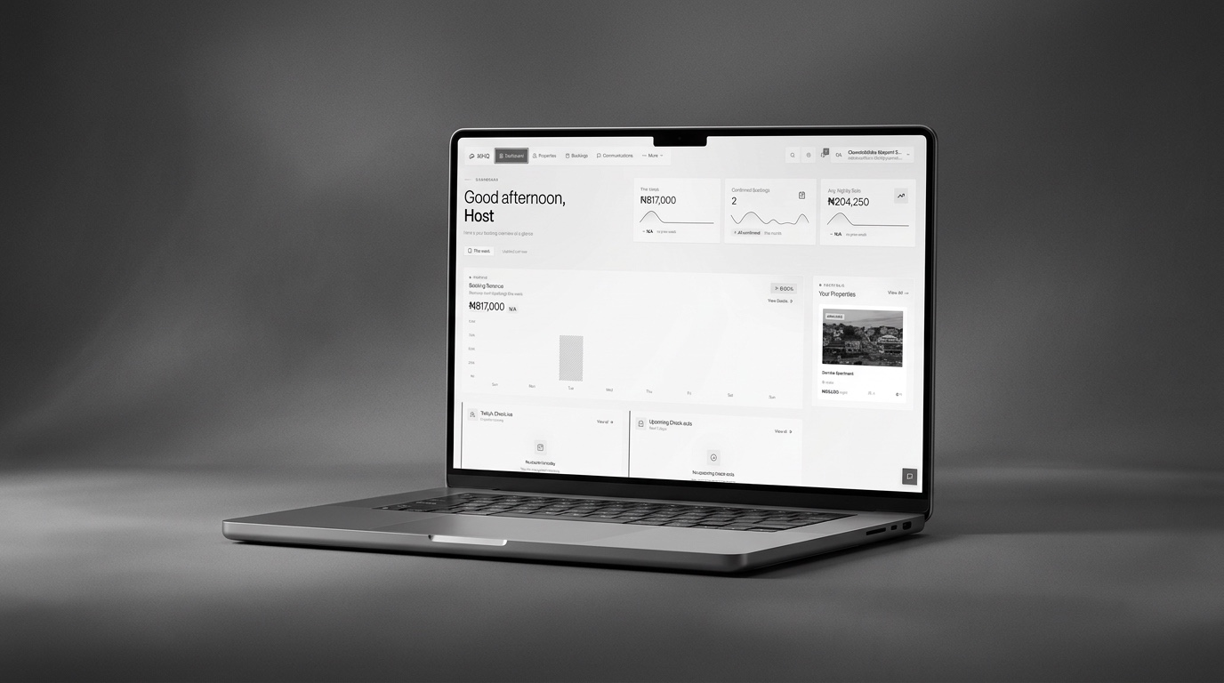IléHQ host dashboard, revenue, bookings, and nightly-rate analytics on a real product build